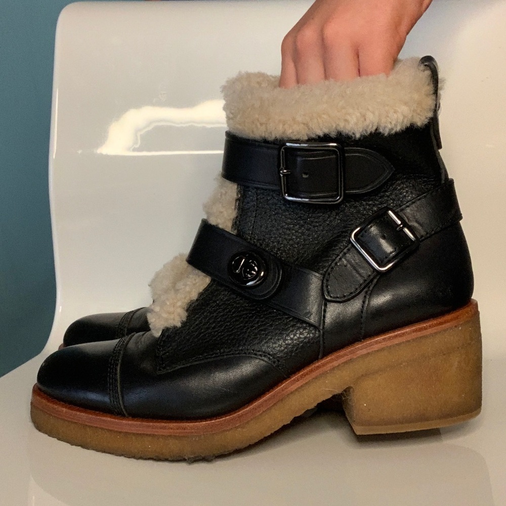 Coach Heeled Sherpa boots “Preston” size 7 leather